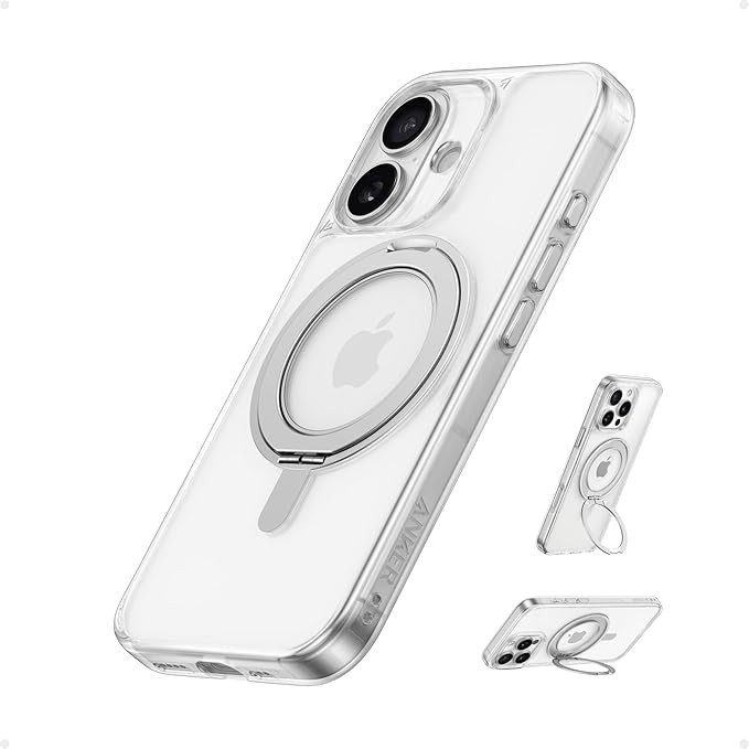 Anker Ultra Magnetic for iPhone 16 Plus Case with Sturdy 360° Ring Stand, Military-Grade Shockproof iPhone 16 Plus Kickstand Compatible with MagSafe(Clear)   iPhone 16 Plus 6.7 inch