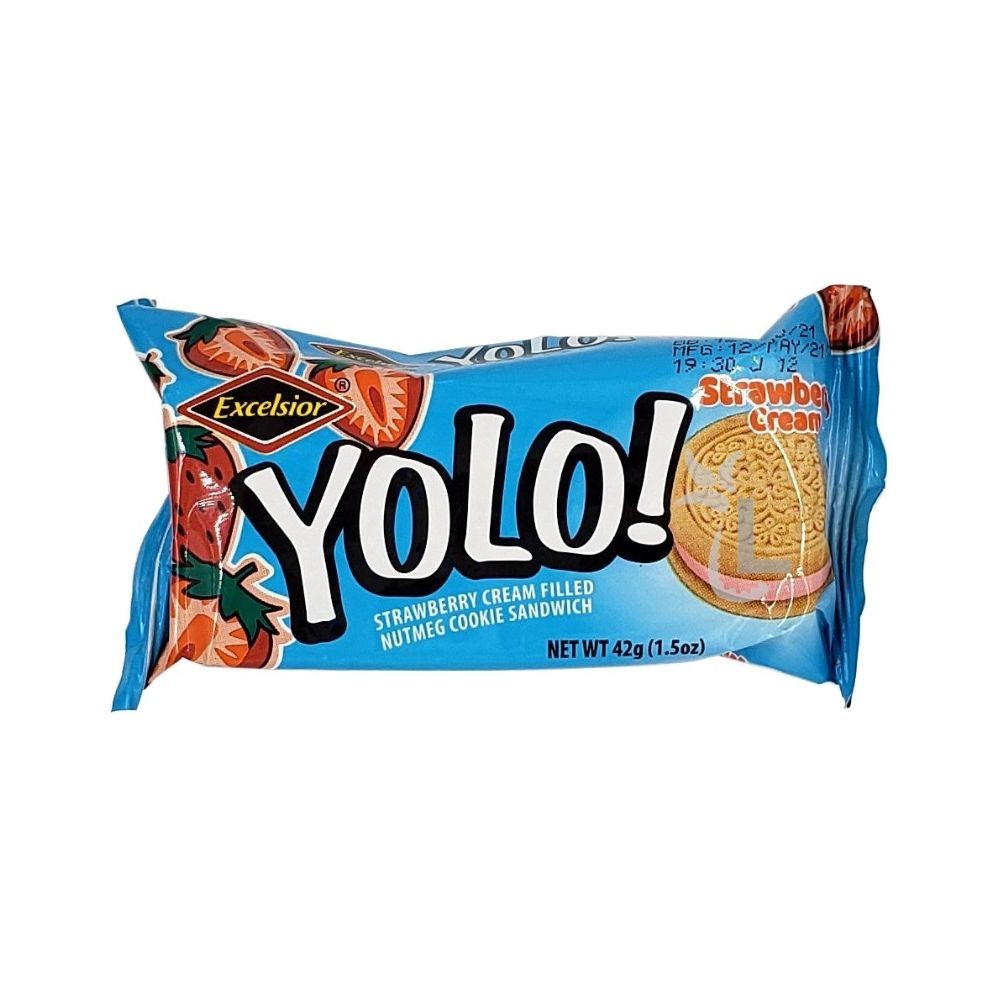 EXCELSIOR YOLO STRAWBERRY CREAM FILLED NUTMEG COOKIES SANDWICH 42G