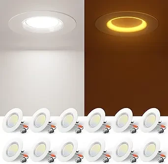 Amico 12 Pack 4 inch 5CCT LED Recessed Lighting with Night Light, 8W=60W, 700LM Can Lights with Baffle Trim, 2700K/3000K/3500K/4000K/5000K Selectable, Dimmable, Retrofit Downlight - ETL & FCC