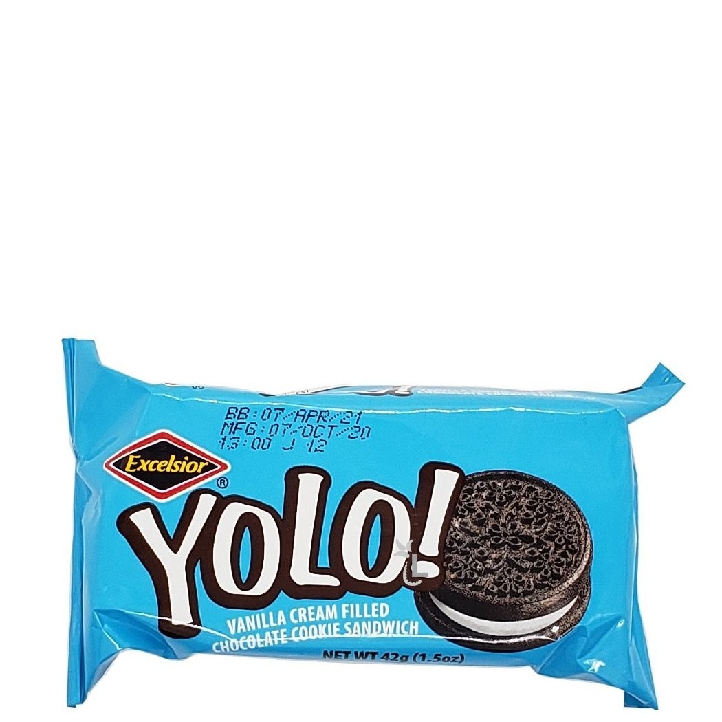 EXCELSIOR YOLO VANILLA CREAM FILLED CHOCOLATE COOKIE SADWICH 42G