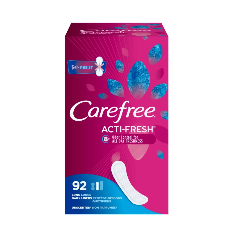 CAREFREE ACTI- FRESH LONG UNSCENTED PANTYLINERS 92’S