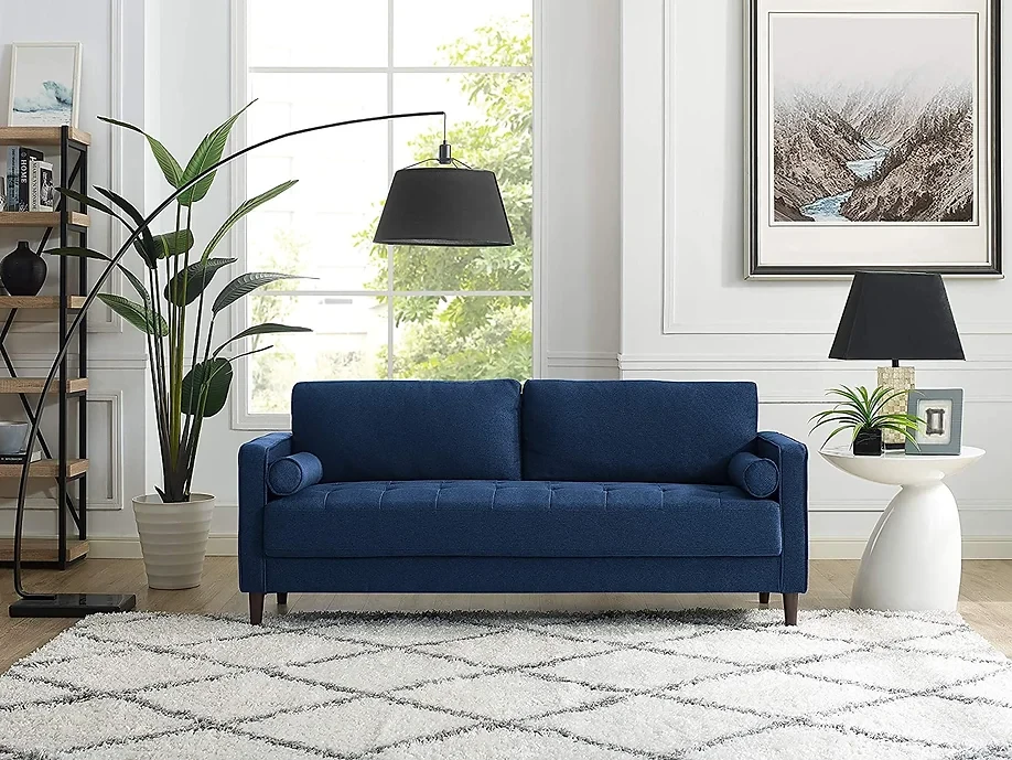 Lifestyle Solutions Lorelei Sofa, Navy Blue Fabric