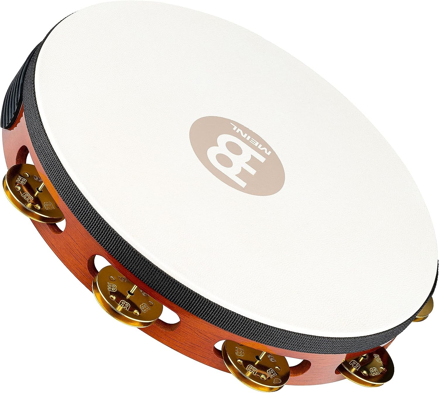 Meinl Percussion TAH1B-AB Traditional 10-Inch Wood Tambourine with Goat Skin Head and Brass Jingles, 1 Row