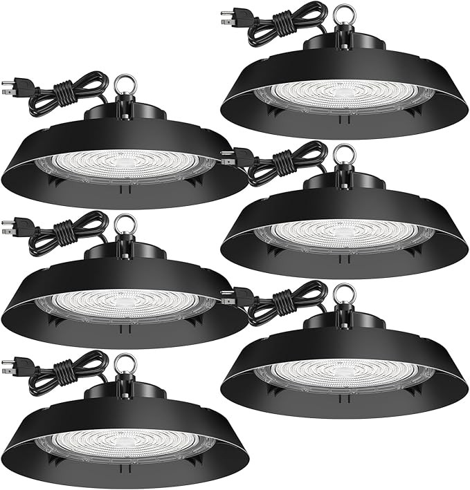 Amico 250W 6 Pack UFO LED High Bay Light, 35,000lm LED High Bay Lights, AC100-277V High Bay LED Lighting with US Hook 5' Cable for Gym Factory Barn Warehouse, UL Listed