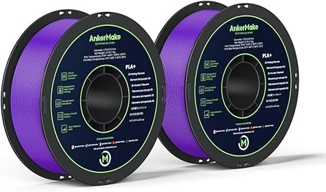 AnkerMake PLA+ 3D Printing Filament, AnkerMake Official Filament, 2-Pack, 4.4 lb / 2 kg, Smooth, High-Adhesion Rate, Designed for High-Speed Printing - Purple