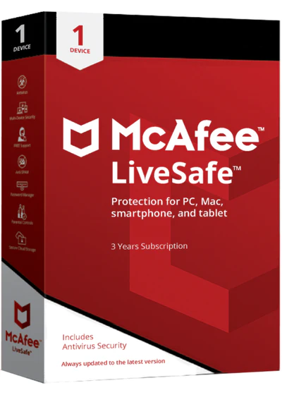 McAfee LiveSafe 2023 - 1 Device 3 Years Key