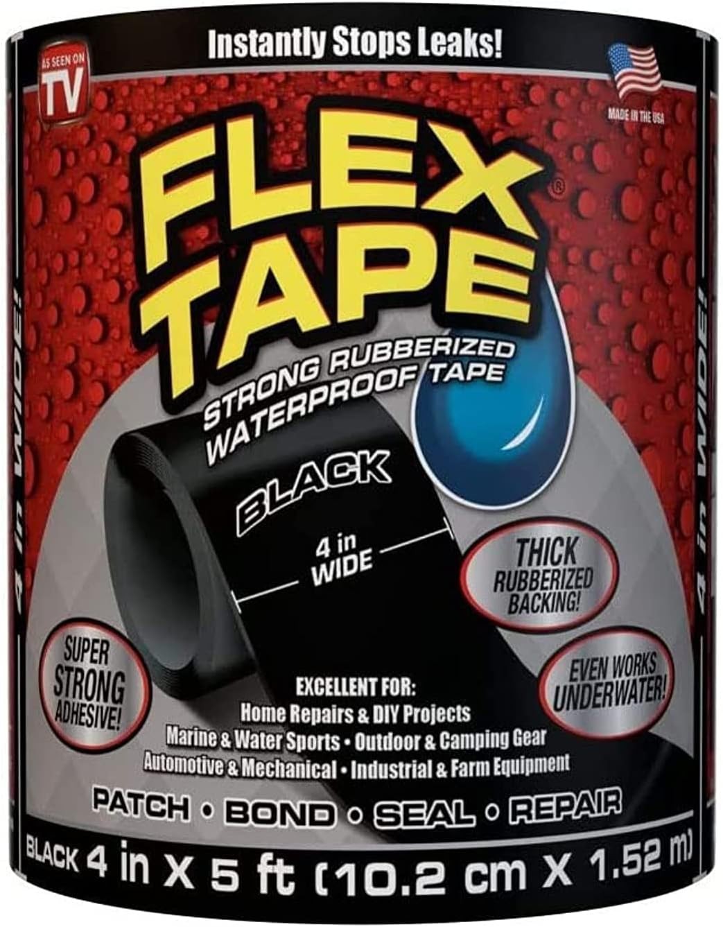 4 in. X 5 ft. Black Rubberized Flex Tape