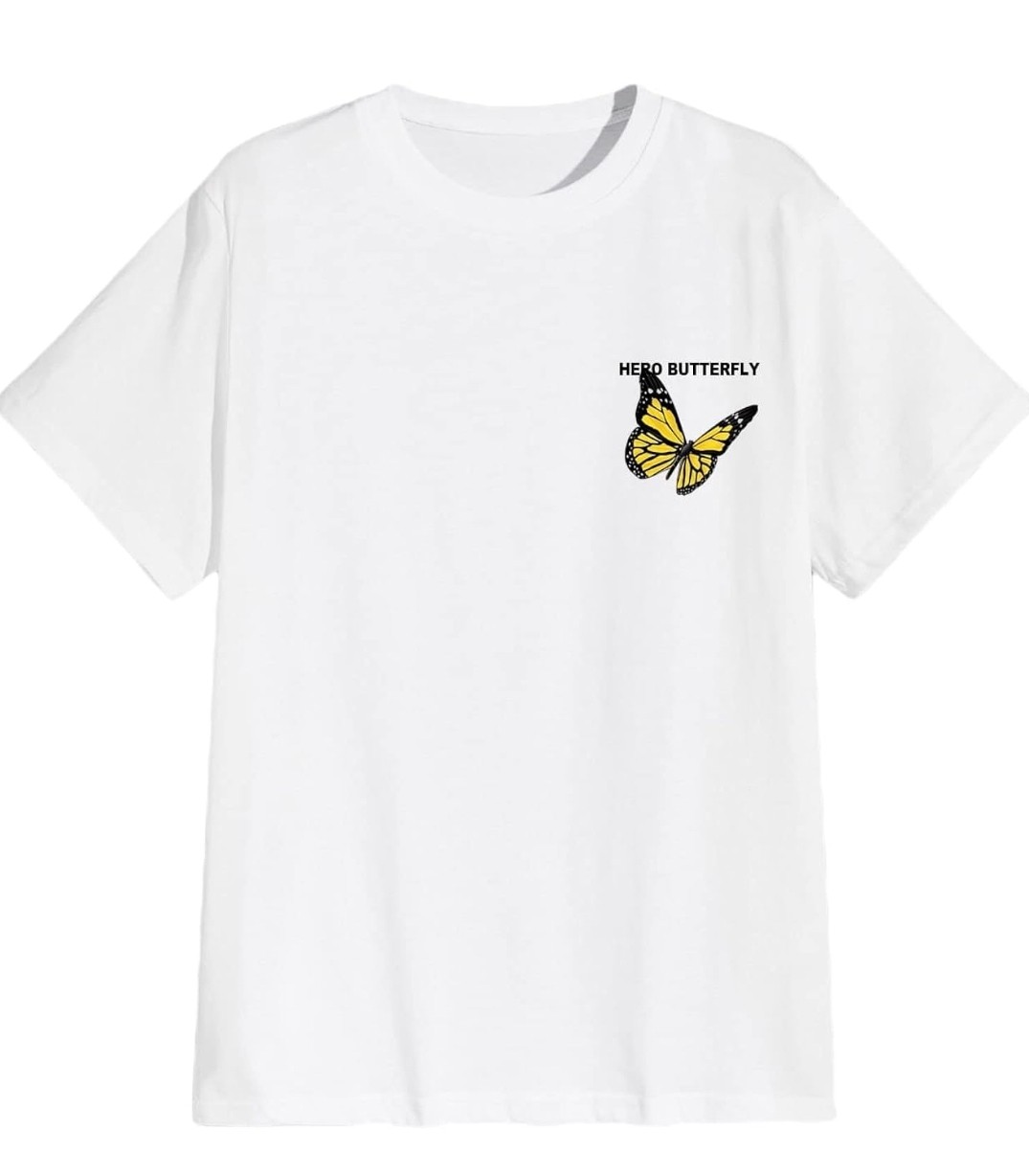 WDIRARA Men's Butterfly Letter Print Short Sleeve Round Neck Tee T Shirts