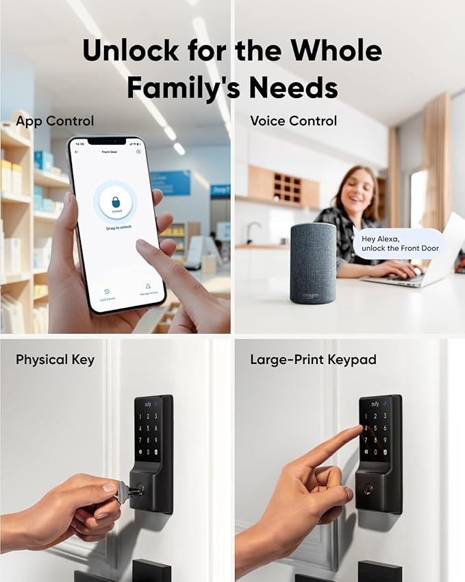 eufy Smart Lock C34, Keyless Entry Door Lock with Apple Home Ecosystem, Built-in Wi-Fi Deadbolt, Supports Matter, Apple Home, Alexa, Google Home, SmartThings, Auto Lock, 8 AA Batteries Included