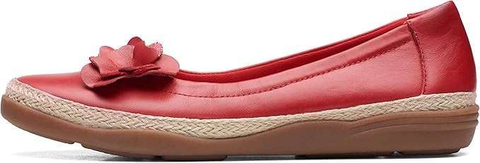 Clarks Women's Elaina Jade Ballet Flat, Cherry Red Leather, 8.5