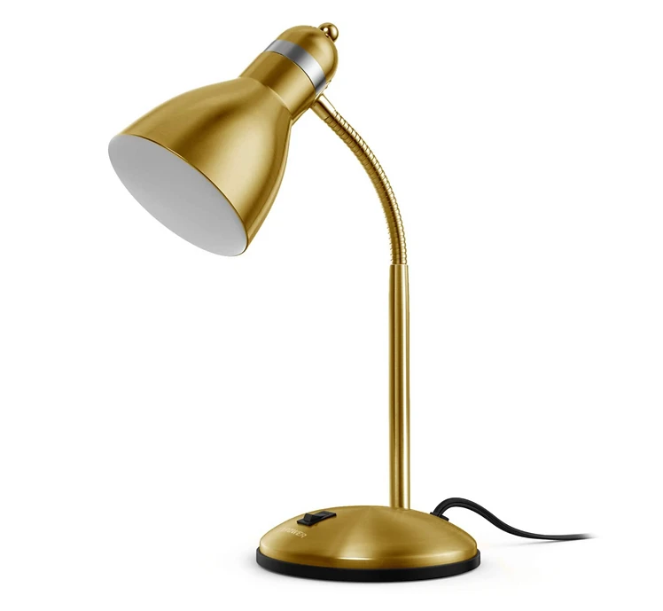 LEPOWER Metal Desk Lamp Metal Gold Corded Goose Neck Desk Lamp