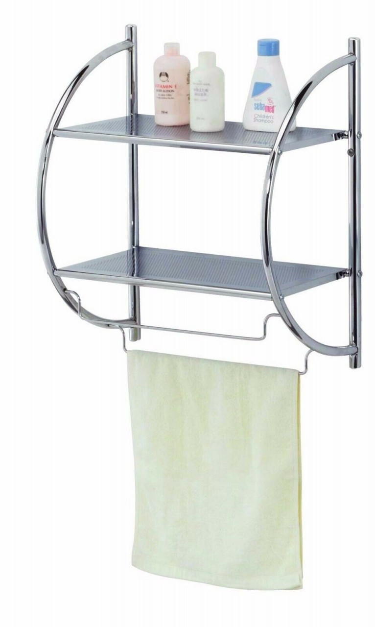 Home Basics NEW Bath Extra Shelf Shelves Towel Rack Silver Chrome - BS10105