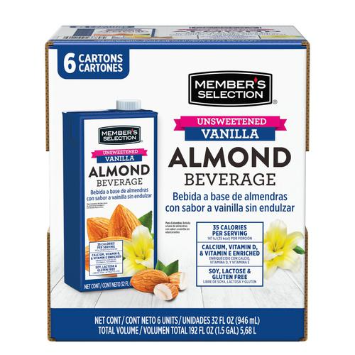 Member's Selection Unsweetened Vanilla Almond Beverage 6 Units / 946 ml / 32 oz