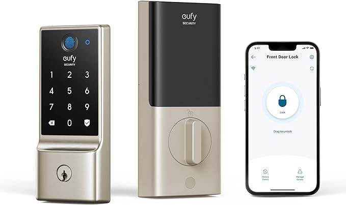 eufy Security Smart Lock C210, Keyless Entry Door Lock for Front Door, No Bridge Required, Easy Installation, Touchscreen Keypad Deadbolt Lock, App Remote Control, 4 AA Batteries Included, Nickel