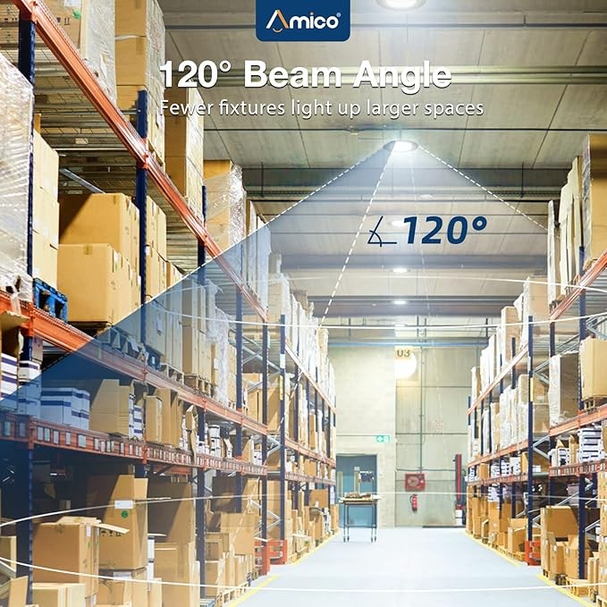 Amico LED High Bay Light 150W 21,000lm 5000K UFO LED High Bay Shop Light with UL Listed US Hook 5' Cable Alternative to 650W MH/HPS for Commercial Bay Lighting Fixture-6 Pack