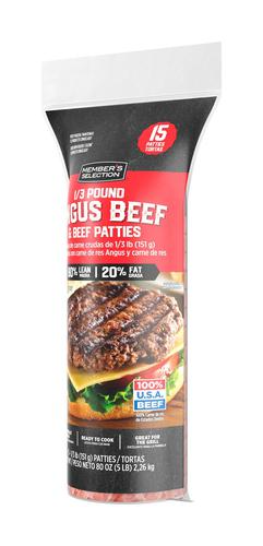Member's Selection Angus Beef Patties 15 Units, 2.26 kg / 5 lb