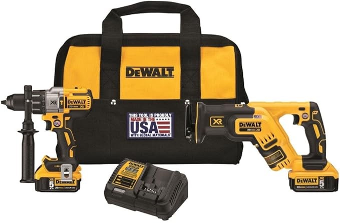 DEWALT DCK294P2 20V Max XR Lithium Ion Hammerdrill & Reciprocating Saw Combo Kit, 50Ah Pack