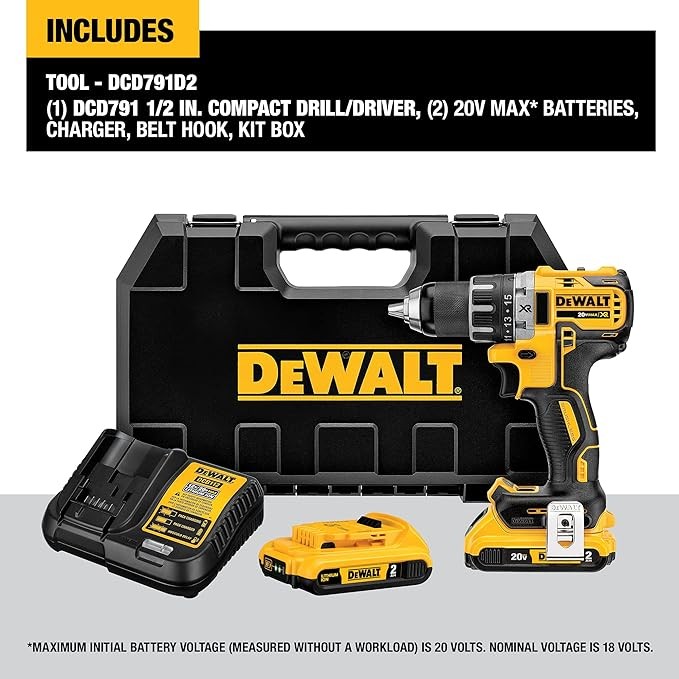 DEWALT 20V MAX Cordless Drill/Driver Kit, Brushless, 1/2-Inch (DCD791D2)