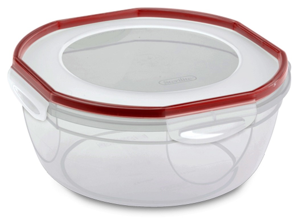 Sterilite Ultra Seal Bowl Clear Lid and Base with Red Rocket Gasket Accents