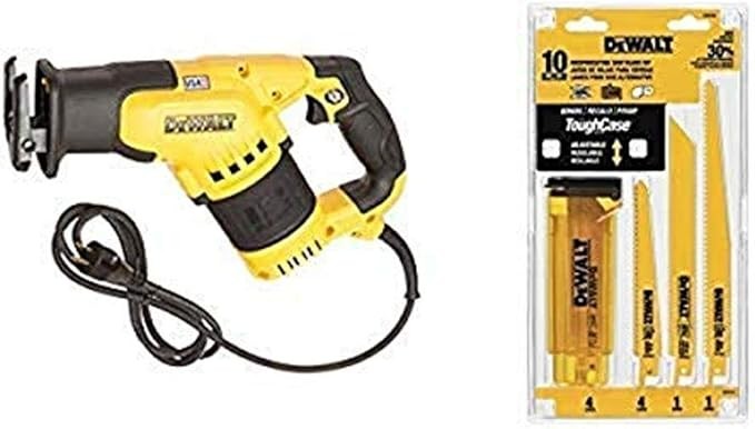 DEWALT DWE357 12-Amp Compact Reciprocating Saw with DEWALT DW4898 Bi-Metal Reciprocating Saw Blade Set with Case, 10-Piece