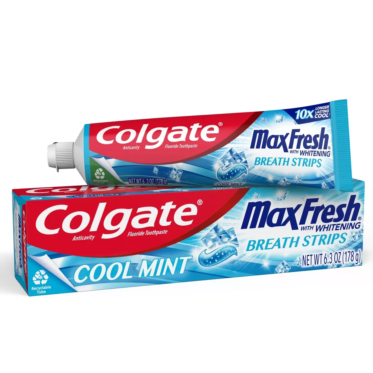Colgate Max Fresh Toothpaste with Mini Breath Strips, Cool Mint, 6 Ounces
