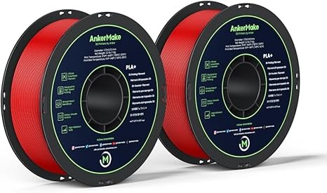 AnkerMake PLA+ 3D Printing Filament, AnkerMake Official Filament, 2-Pack, 4.4 lb / 2 kg, Smooth, High-Adhesion Rate, Designed for High-Speed Printing - Red