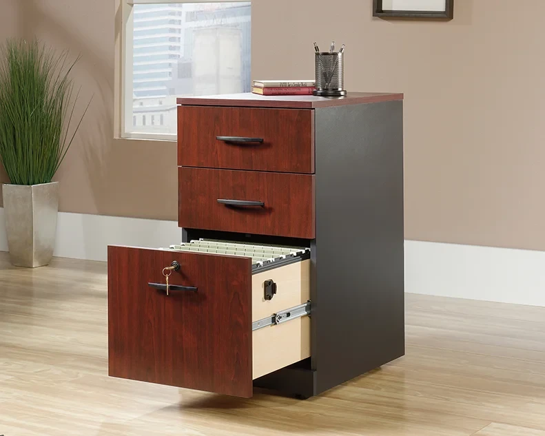 Sauder® Via 19-1/2"D Vertical 3-Drawer Pedestal File Cabinet, Classic Cherry/Sof