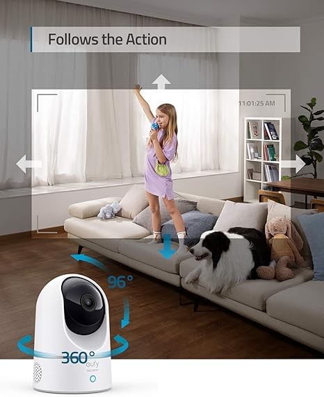 eufy Security Indoor Cam E220, Pan & Tilt, Indoor Security Camera, 2K - 3 MP Wi-Fi Plug-in, Voice Assistant Compatibility, Night Vision, Motion Tracking, HomeBase 3 Compatible, Motion Only Alert