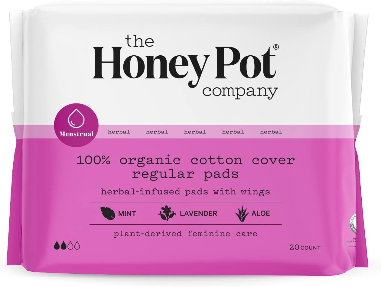 The Honey Pot Company: 100% Organic Cotton Cover Regular Pads with Wings, 20 ct