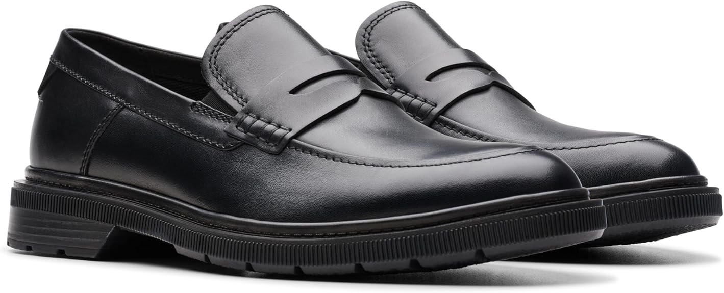 Clarks Mens Burchill Penny : Black Leather