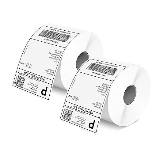 MUNBYN 4x6 Inch Direct Thermal Labels, 1000 Labels/2 Rolls(500 Pcs per Roll), Shipping Label Paper for Thermal Printers, Permanent Adhesive Mailing Postage Labels for Shipping Packages