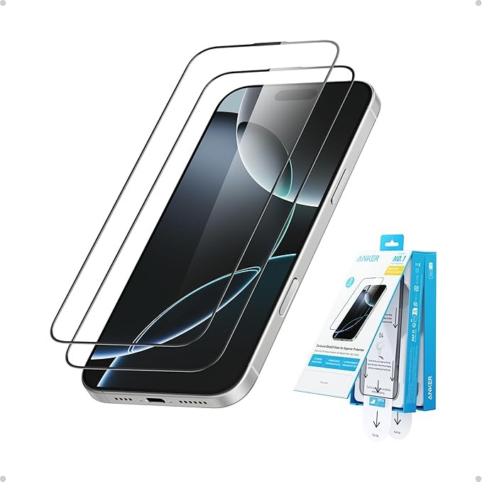 Anker Easy Fit HD Screen Protector, for iPhone 16 Pro Max Screen Protector, Ultra-Durable and Thin ShieldX Protection, Dust-and Fingerprint-Free with Extended Coverage, Fast and Easy Installation, 6.9