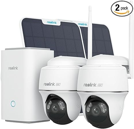 REOLINK 4K Solar Security Cameras Wireless Outdoor System, Encrypted 1 Year Local Storage, 360° Pan Tilt, 2.4/5GHz Wi-Fi, Smart Detection, No Monthly Fee, Home Hub with 2X PT Ultra+Solar Panel
