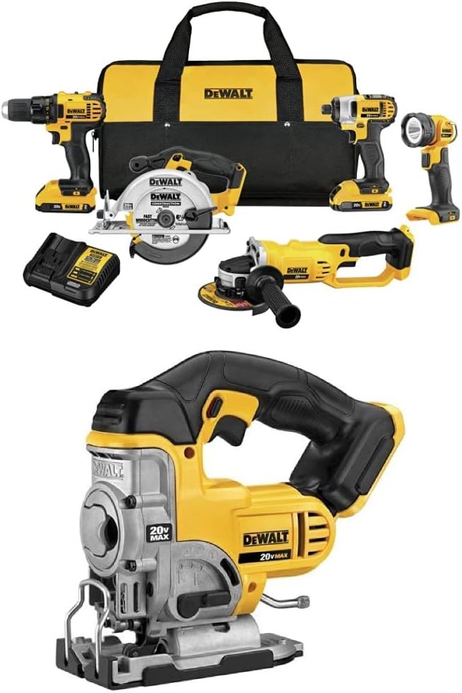 DEWALT DCK521D2 20V MAX* Compact 5-Tool Combo Kit with DCS331B 20-Volt MAX Li-Ion Jig Saw (Tool Only)