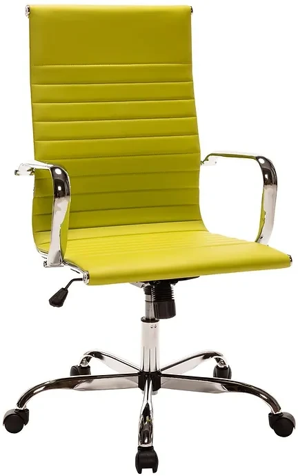 FULONG High Back Chair with Casters, Ribbed Grain of Leather - Green
