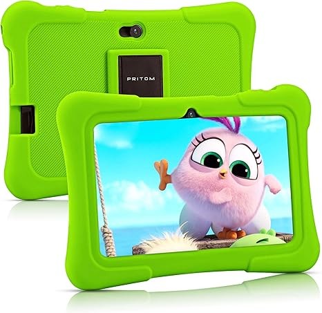 PRITOM 7 inch Kids Tablet | Quad Core Android 10.0, 32GB ROM | WiFi,Bluetooth,Dual Camera | Educationl,Games,Parental Control,Kids Software Pre-Installed with Kids-Tablet Case (Green)