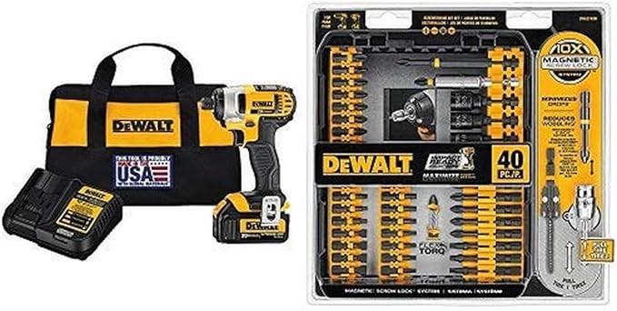 DEWALT DCF885L1 20V MAX* 1/4" Impact Driver Kit with 1 Battery with DEWALT DWA2T40IR IMPACT READY FlexTorq Screw Driving Set, 40-Piece