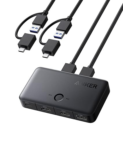 Anker KVM Switch Allows Switching Between 2 Computers with a Single Click.with 2-in-1 USB-A Cable and 3 USB 3.0 Ports, it ensures Fast Transfer for Computers, Keyboards, mice, and More