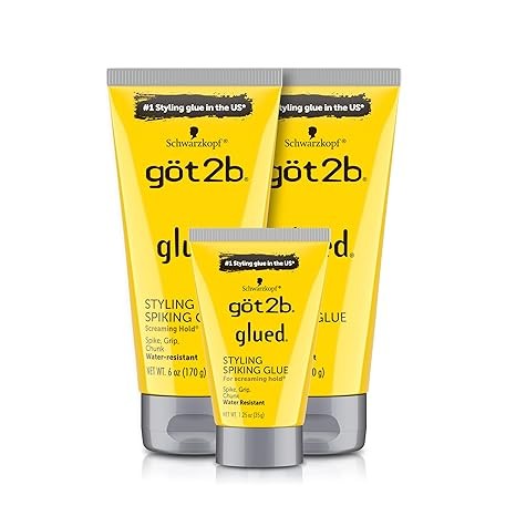 Got2B Glued Styling Spiking Hair Gel 2 - 6 oz tubes + 1 Travel 1.25 oz tube