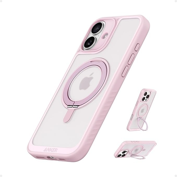 Anker Ultra Magnetic for iPhone 16 Plus Case with Sturdy 360° Ring Stand, Military-Grade Shockproof iPhone 16 Plus Kickstand Compatible with MagSafe(Pink)  iPhone 16 Plus 6.7 inch