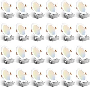 Amico 24 Pack 6 Inch 5CCT Ultra-Thin LED Recessed Ceiling Light with Junction Box, 1050LM Brightness, Dimmable Canless Wafer Downlight, 12W, ETL&FCC