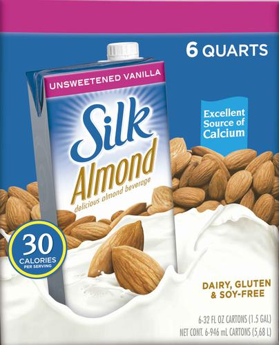 Silk Unsweet Vanilla Almondmilk 6 Units / 32 oz / 946 ml