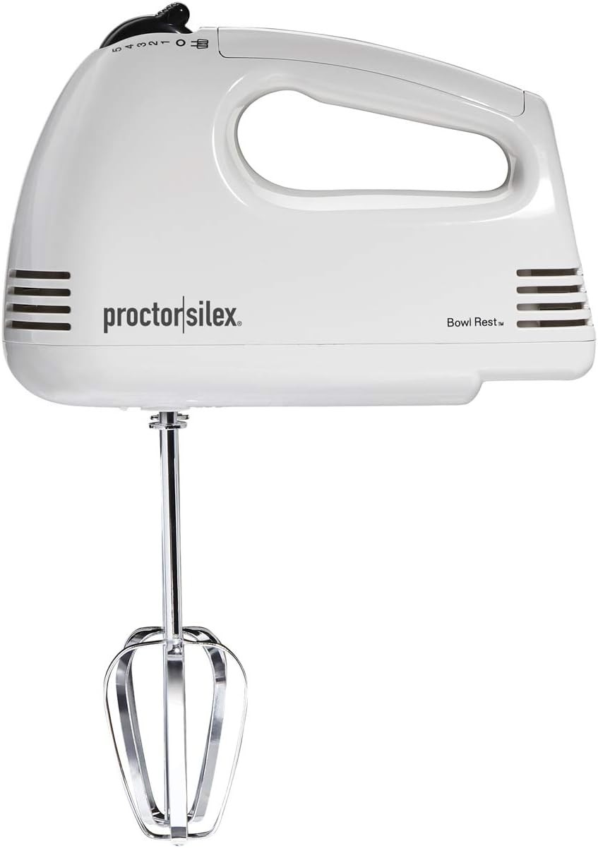 Proctor Silex 62509RY Durable Easy Mix Mixer, White, Hand Mixer 5 Speed
