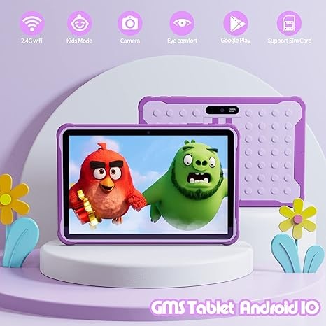 PRITOM Android 13, 10 inch Kids Tablet, Parental Control, 6000mAh, Quad Core Processor, 2GB RAM, 64GB ROM, HD IPS Touch Screen, Google Play, YouTube, Kids-Tablet Case (Purple)