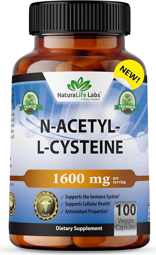 N-Acetyl-L-Cysteine (NAC) 1600 mg Immune Support & Antioxidants*, Free-Radicals, Free Form - 100 Veggie Capsules