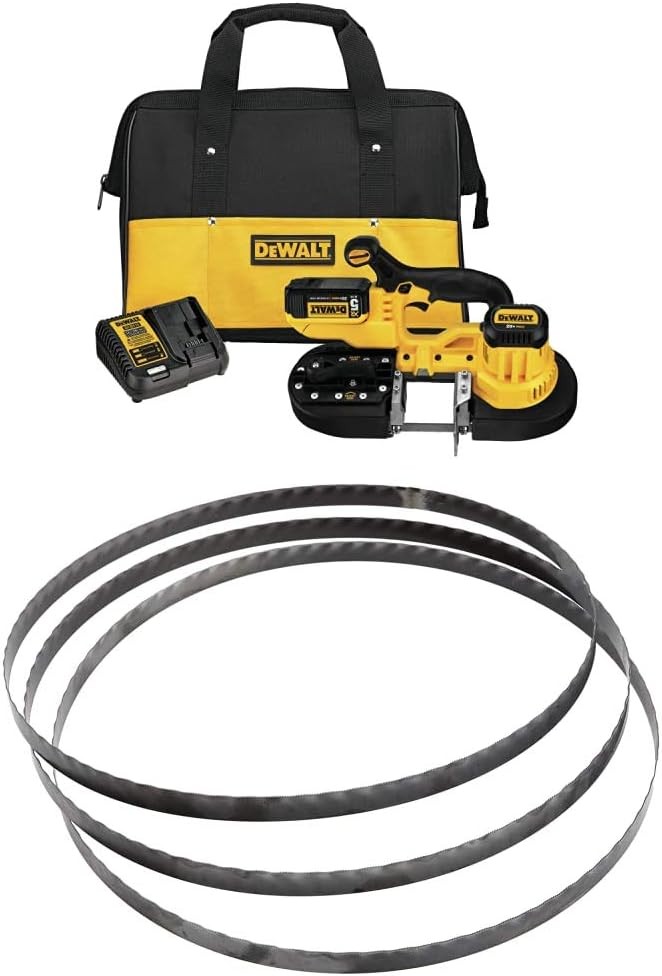 DEWALT DCS371P1 20V MAX Lithium Ion Band Saw Kit with DEWALT DW3984C 24 TPI Portable Band Saw Blade, 3-Pack