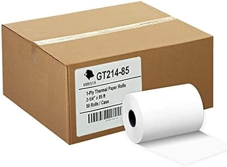 (50) Gorilla Supply 2 1/4 x 85 Thermal Paper Receipt Rolls Clover Mini Verifone VX510 VX570 FD50 T4220, 2.25 x 85 ft, POS/Cash Register Paper, BPA Free, 50 Rolls