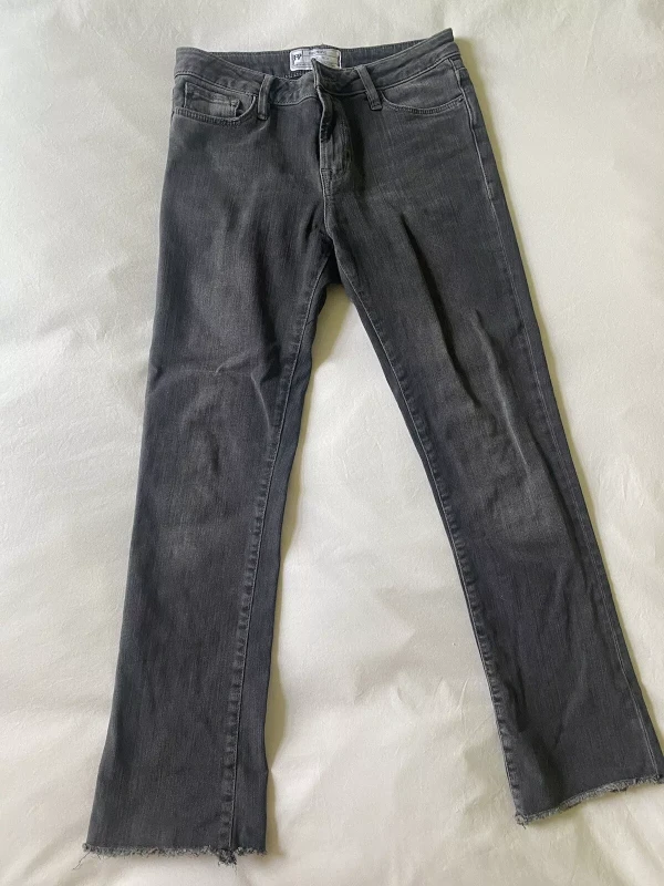 Free People Jeans Washed Black Gray Frayed Raw Hem