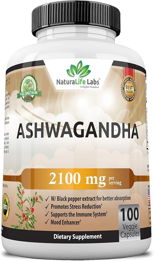 Organic Ashwagandha 2,100 mg - 100 Vegan Capsules Pure Organic Ashwagandha Powder and Root Extract - Stress Relief, Mood Enhancer