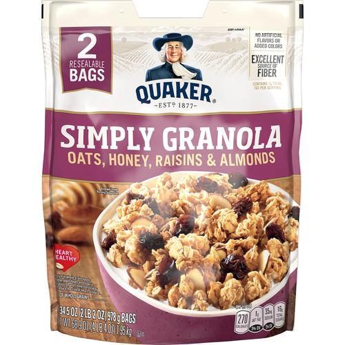 Quaker Simply Granola Oats, Honey, Raisins and Almonds 2 Units / 978 g / 34.5 oz